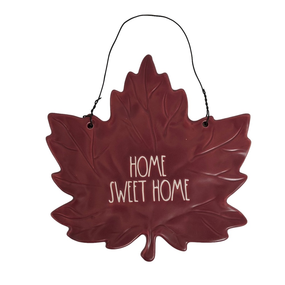 NEW Rae Dunn HOME SWEET HOME Leaf Fall Wall Decor Red Leaf Ceramic Wall Hanging